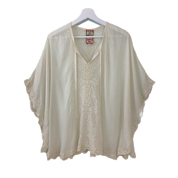 Johnny Was Embroidered Cupra Rayon Boxy Tunic Top Ivory Oversized - Picture 1 of 4